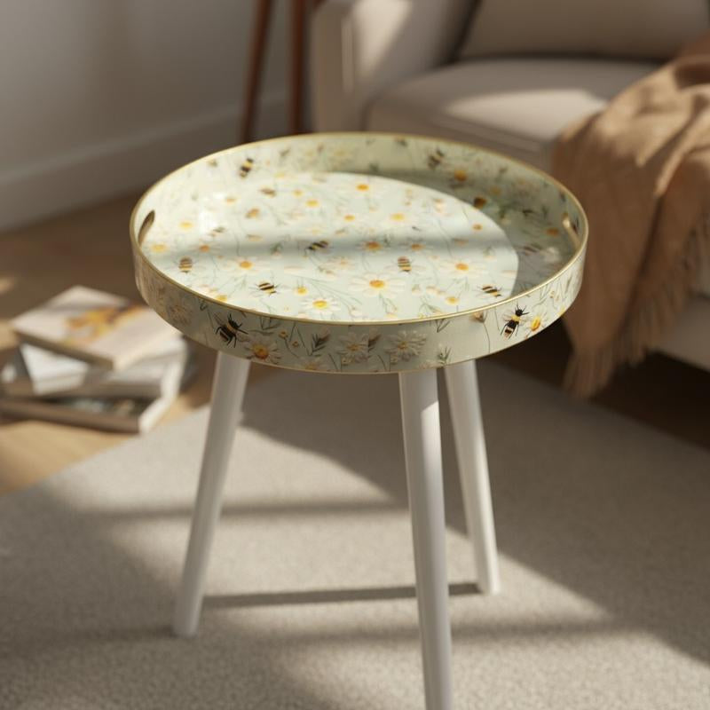 Coffee Table Tray Portable Modern Home Decor Versatility round Small Desks Bedside Table Wooden Legs Indoor Patio Balcony Living Room Sofa Corner Storage Gardening Accessories