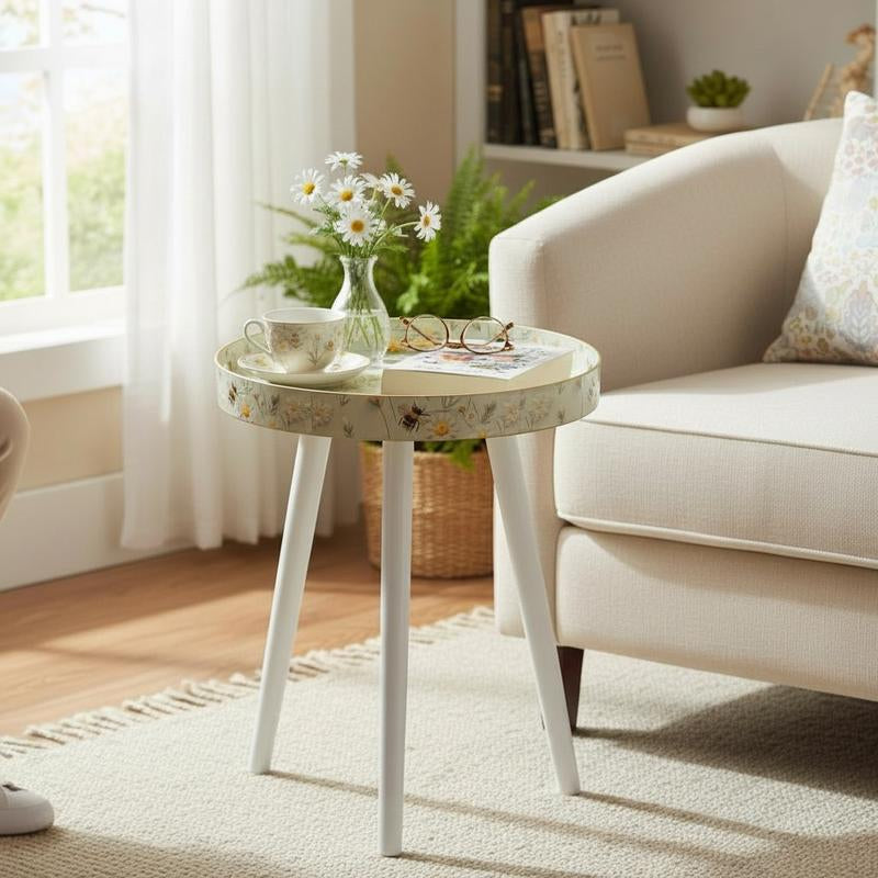 Coffee Table Tray Portable Modern Home Decor Versatility round Small Desks Bedside Table Wooden Legs Indoor Patio Balcony Living Room Sofa Corner Storage Gardening Accessories