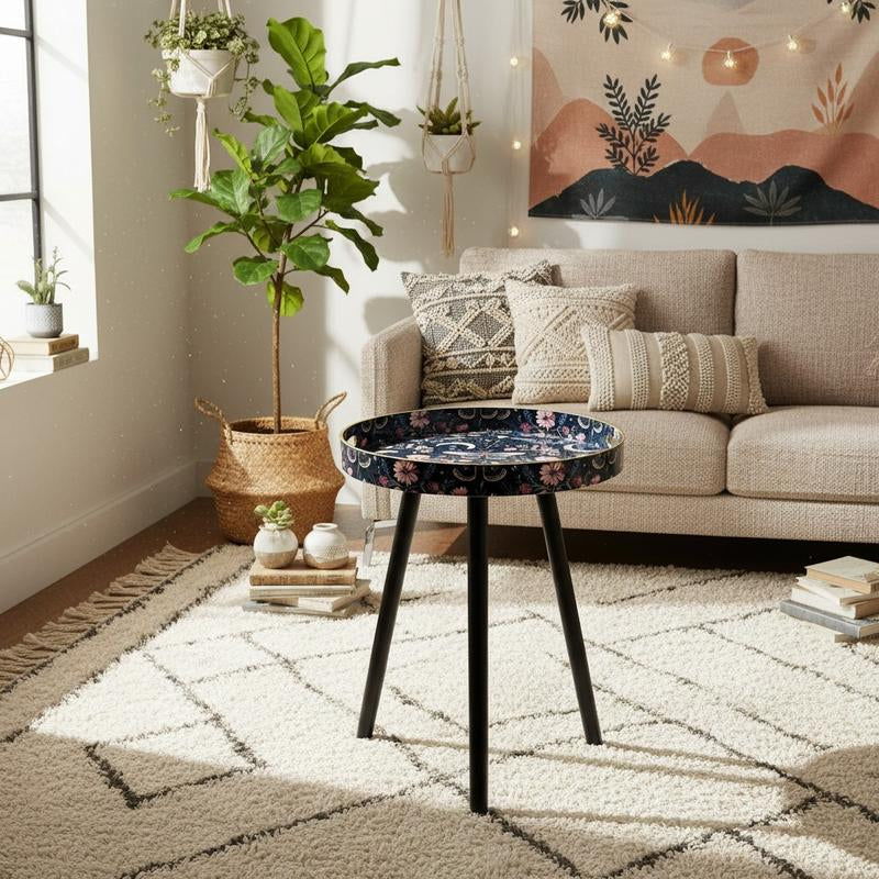 Coffee Table Tray Portable Modern Home Decor Versatility round Small Desks Bedside Table Wooden Legs Indoor Patio Balcony Living Room Sofa Corner Storage Gardening Accessories