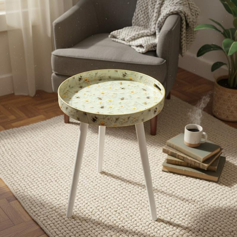 Coffee Table Tray Portable Modern Home Decor Versatility round Small Desks Bedside Table Wooden Legs Indoor Patio Balcony Living Room Sofa Corner Storage Gardening Accessories