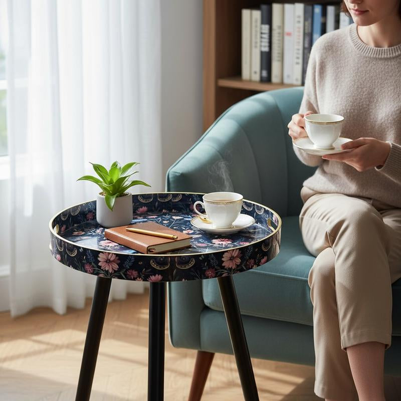 Coffee Table Tray Portable Modern Home Decor Versatility round Small Desks Bedside Table Wooden Legs Indoor Patio Balcony Living Room Sofa Corner Storage Gardening Accessories